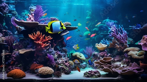 Underwater Wonderland Aquarium Nestled on a Rock Amid Colorful Fish Corals and Algae © Udara Fernando