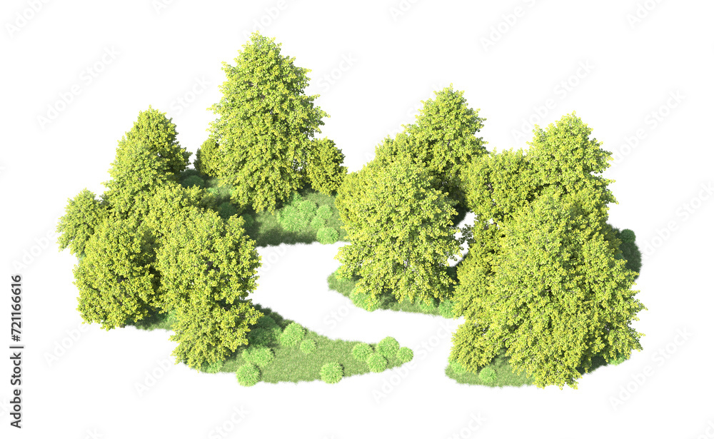 Green forest isolated on background. 3d rendering - illustration Green forest isolated on background. 3d rendering - illustration