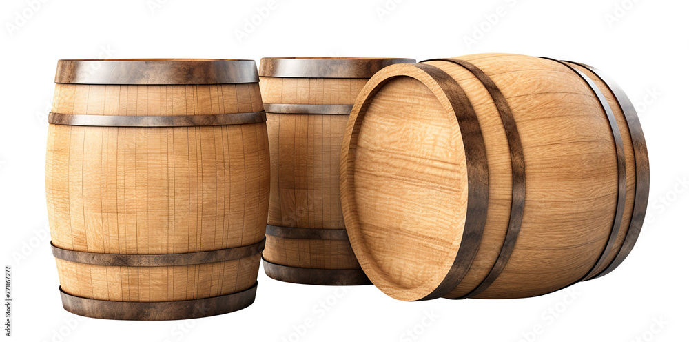 Wooden oak barrels cut out