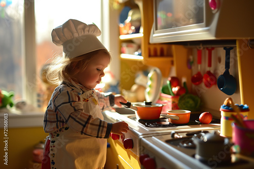 Toddler playing as a cook photo