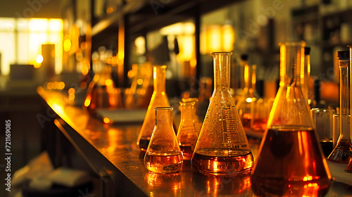 Chemical Laboratory with Glassware and Liquids, Scientific Research and Experiment Concept