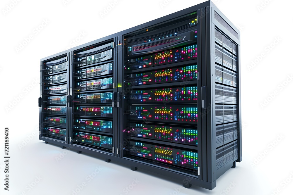 Data center with modern equipment. server racks on white background. technology and hardware concept. perfect for corporate use. AI Data center with modern equipment. server racks on white background. technology and hardware concept. perfect for corporate use. AI
