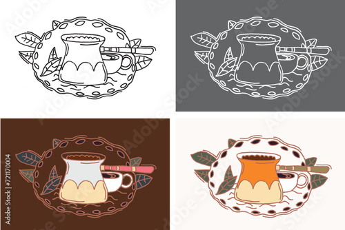 Coffee line art set. Outline coffee  illustrations collection with black thin line. Hand drown illustrations for your design.
