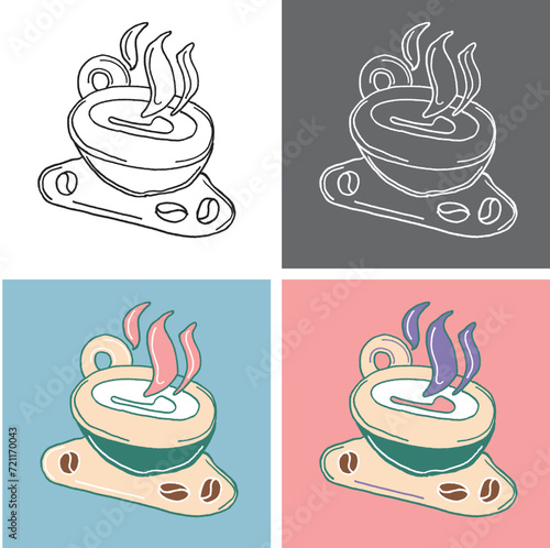 Coffee line art set. Outline coffee  illustrations collection with black thin line. Hand drown illustrations for your design.
