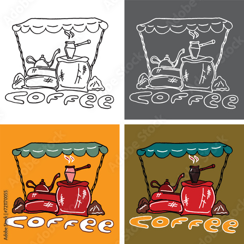 Coffee line art set. Outline coffee  illustrations collection with black thin line. Hand drown illustrations for your design.