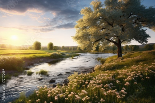 Wallpaper Mural Beautiful spring scene with lone tree near river. Torontodigital.ca