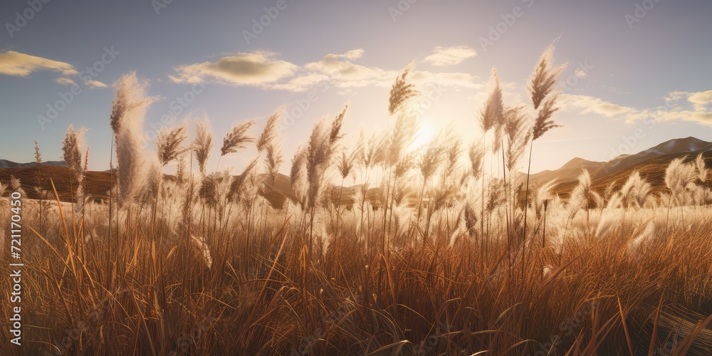Blurred Pampas Grass Texture Background, Dry Soft Cortaderia Selloana