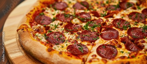 Chicken and chorizo or pepperoni pizza. Flavorful and perfect for sharing.