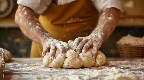 Germany Bavaria Munich Baker kneading dough