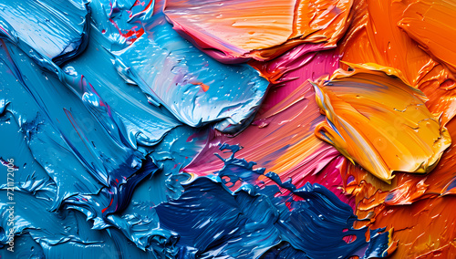 Vibrant strokes of abstract acrylic paint create a burst of color and modernity in this close-up of an artful masterpiece