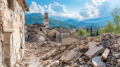 petit village rural détruit après un tremblement de terre, dégâts important dû à un séisme de forte magnitude photo