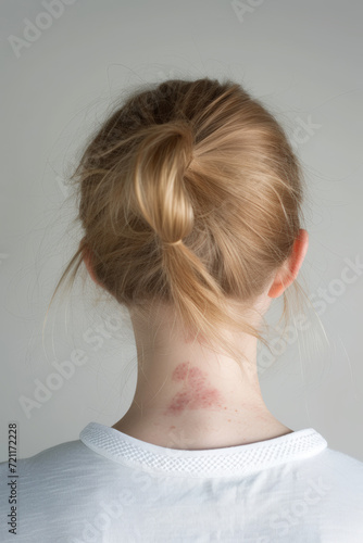 femme ayant une maladie de peau avec éruptions cutané sur le cou photo