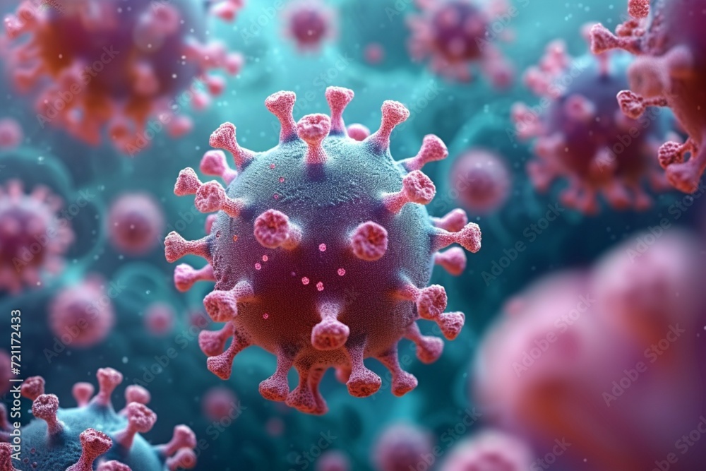 view Realistic 3D medical render virus cells, bacteria, coronavirus particles concept view Realistic 3D medical render virus cells, bacteria, coronavirus particles concept