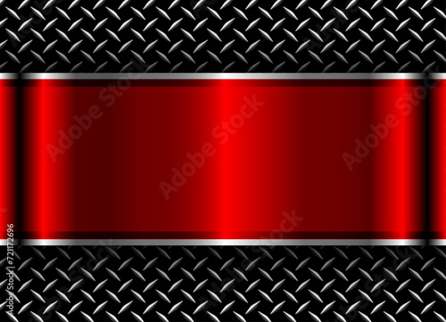 Background 3D red black metallic, 3d diamond plate sheet metal texture.