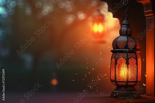 Image Eid al Fitr background Islamic lantern, mosque, window concept
