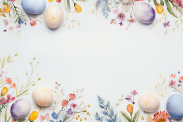 Colored Easter eggs on solid background