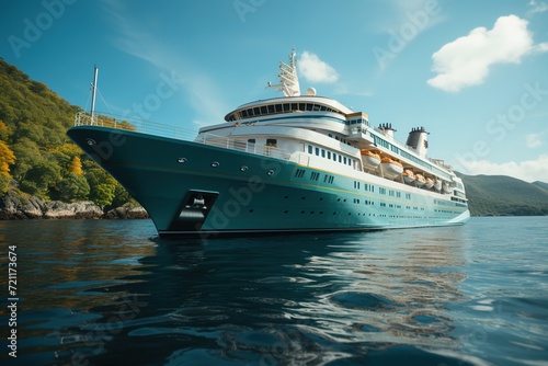 Seaside Elegance: A Cruise Ship Yacht Takes Center Stage on a Touristic Voyage, Gliding Through the Ocean Waters, Elevating the Experience of Seafaring Vacationers © Dejan