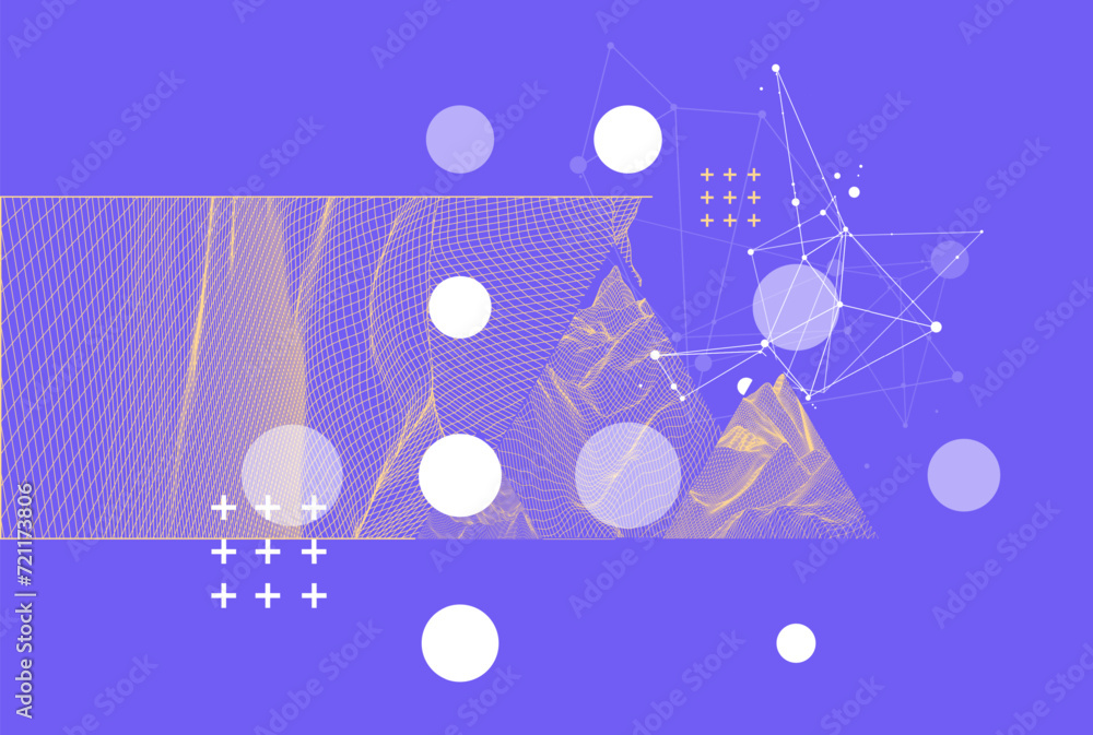 Fototapeta premium Scientific and technical image of the mountains. Abstract wireframe surface background inside a triangle. Hand drawn vector.