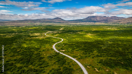 Thingvellir national park in iceland aerial drone view as a touristic concept for traveling to Iceland