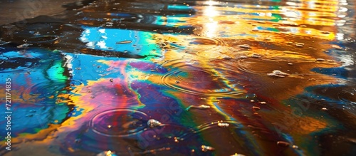 Vibrant spill of oil on the floor
