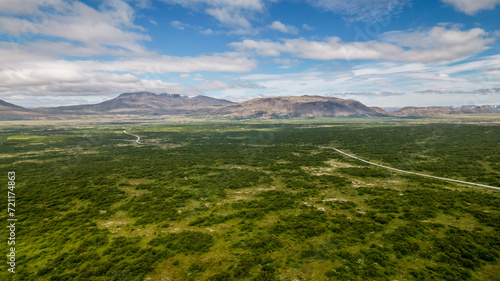 Thingvellir national park in iceland aerial drone view as a touristic concept for traveling to Iceland