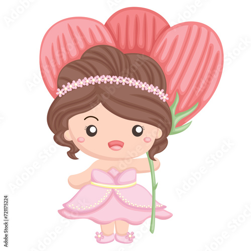 Cute and Beautiful Little Kids Garden Princess Cartoon illustration vector Clipart Sticker Background Decoration