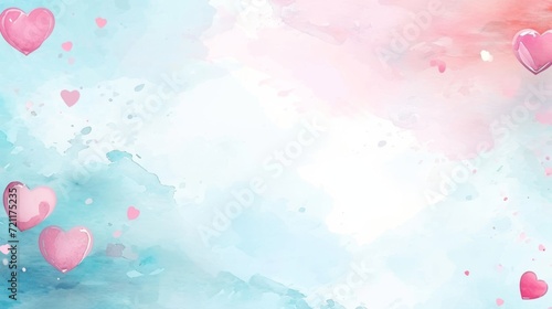 Abstract background with textured blue and pink hues and floating heart shapes.