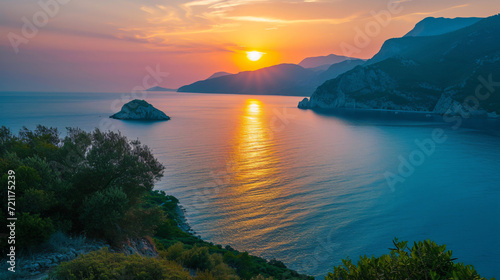Greece Ionian islands sunset over agitos photo