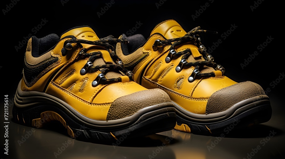 a pair of vibrant yellow safety leather shoes