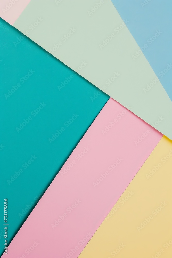Abstract colored paper texture background. Minimal geometric shapes and lines in blue, pink, green, yellow colors, Generative AI