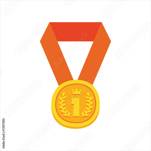 gold medal with red ribbon