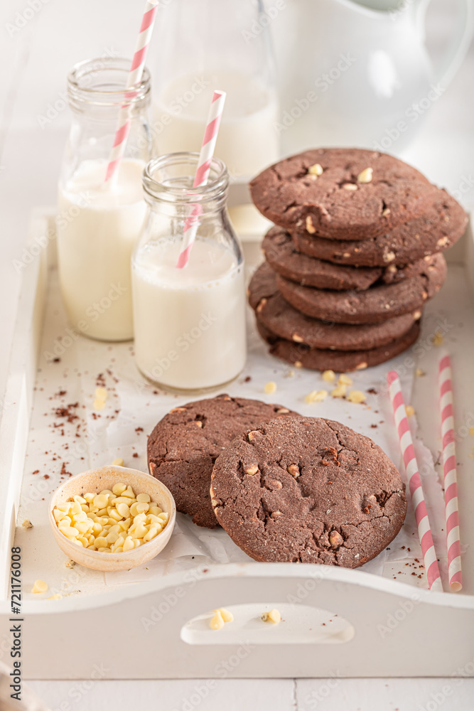 Traditionally and tasty chocolate cookies as a breakfast snack. Traditionally and tasty chocolate cookies as a breakfast snack.