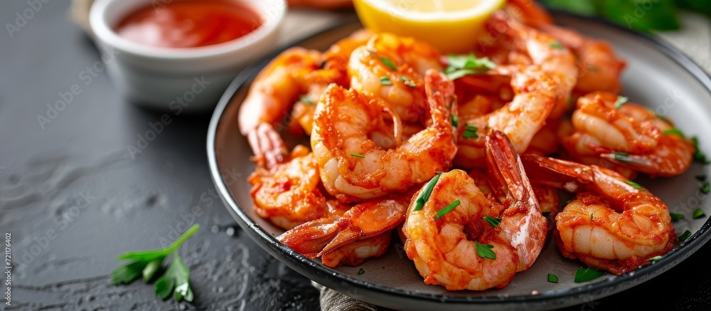 Deliciously Crispy Fried Shrimps or Prawns in Savory Sauce: A Tempting Feast of Fried Shrimps, Prawns, and Sauce