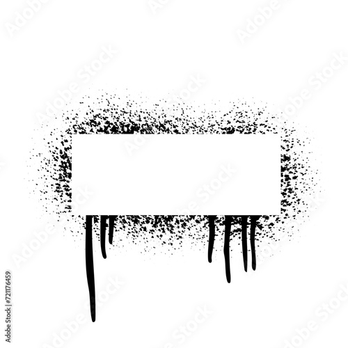 Spray paint frame with splatters and drips. Grunge rectangular stencil. Graffiti street art. Airbrush texture banner. Abstract vector black white illustration
