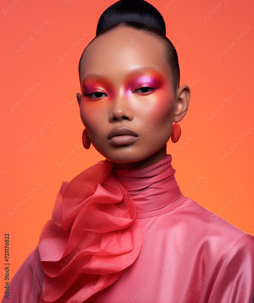 woman wearing dark orange and light magenta makeup style woman wearing dark orange and light magenta makeup style