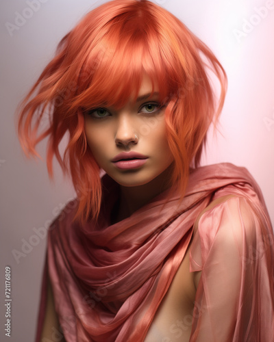 face photography pink hair dye female photography dark bronze and orange style