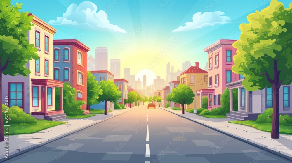 Fototapeta premium City street at sunset in summer