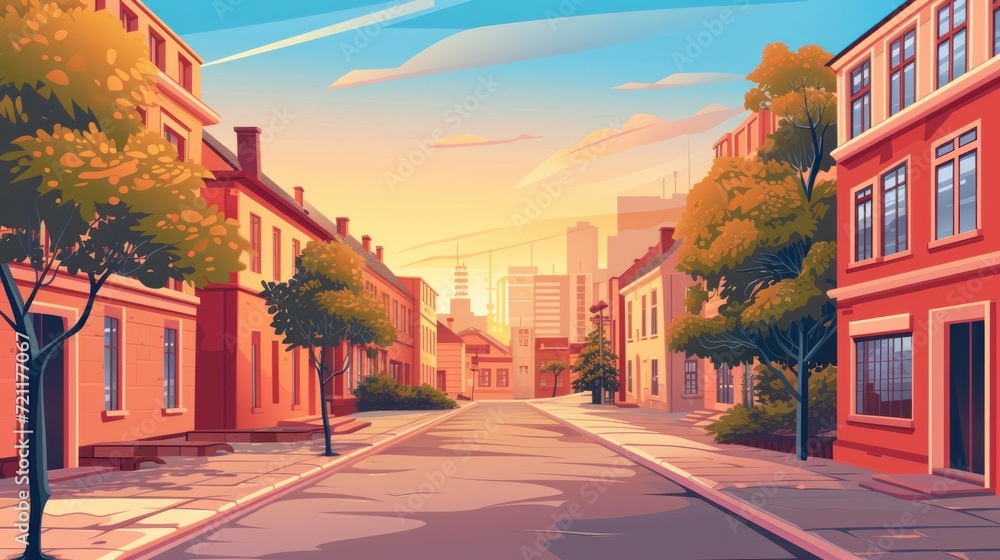 City street at sunset in summer