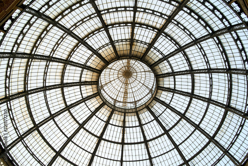 Iron and glass ceiling of the galleria vittorio emanuele ii in Milan, Italy