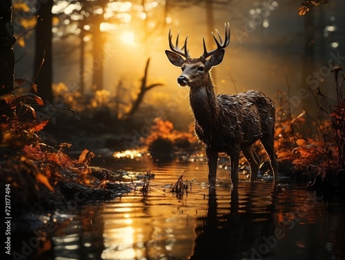 Deer at sunrise in the forest