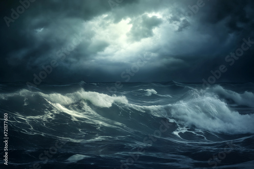 sea storm, dark dramatic stormy sky with cumulus clouds over waves for abstract background © soleg