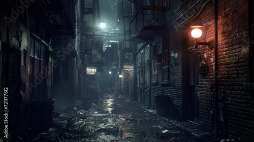 Dark and eerie urban city alley at night --ar 16:9 --v 6 Job ID: 5d3c802d-6036-4a92-ba4c-0fe0eac92c11