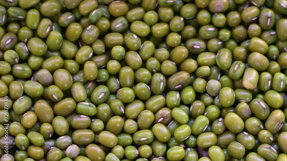 Green asian mung beans circle rotation close up top view Green asian mung beans circle rotation close up top view