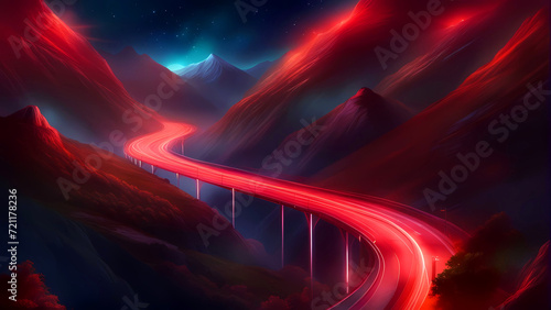 Red light trail in the mountains. © saurav005