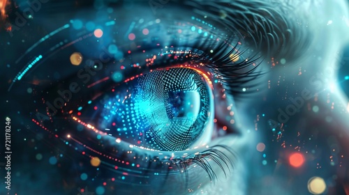 Artificial Intelligence illustration of Cybernetic Eye, background image, generative AI © Hifzhan Graphics