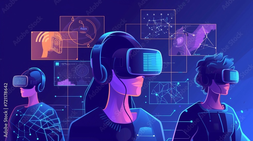 Artificial Intelligence illustration of Virtual Reality Collaboration, background image, generative AI