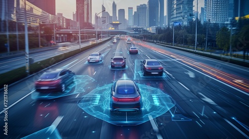 Artificial Intelligence illustration of Autonomous Vehicles, background image, generative AI photo