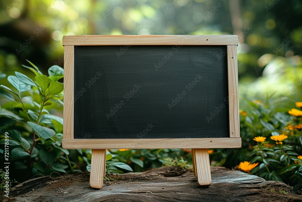 Chalkboard with stand in garden natural setting for education
