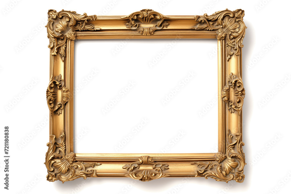 antique gold picture frame on a white background. Created with Generative AI technology antique gold picture frame on a white background. Created with Generative AI technology