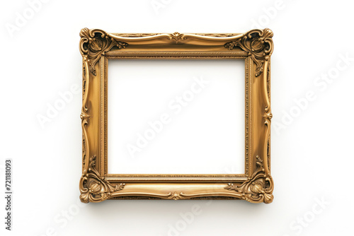 antique gold picture frame on a white background. Created with Generative AI technology